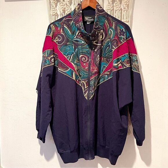 VNTG Silver Threads Windbreaker SZ 1X Dolman Sleeve 1980s Grannycore Grandma - Picture 1 of 9